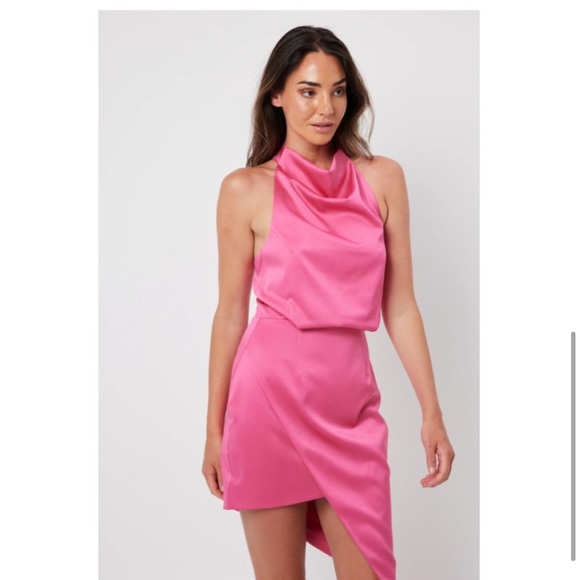 ELLIATT Lilah Asymmetric Satin Cocktail Dress in Fuchsia Size X-Small - Picture 4 of 10